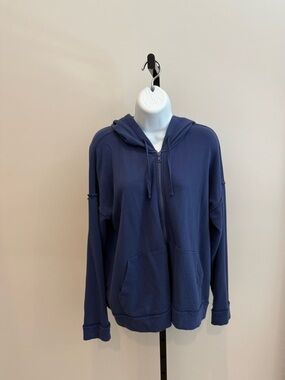 Eileen Fisher Denim Blue Zip Front Hooded Jacket